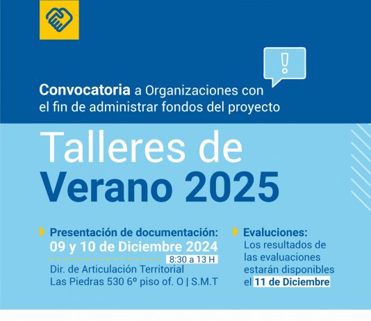 CONVOCATORIA A ORGANIZACIONES PARA ADMINISTRAR FONDOS DEL PROYECTO “TALLERES DE VERANO 2025”
