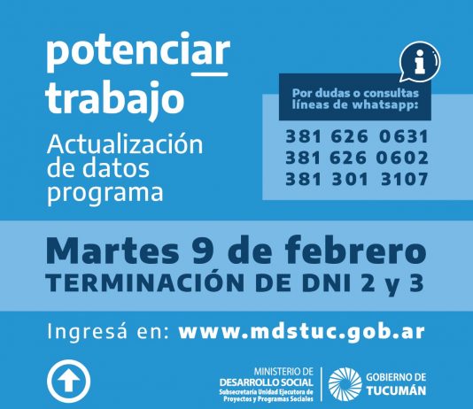 Actualización de datos Potenciar Trabajo: hoy corresponde a titulares con DNI finalizados en 2 y 3